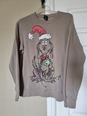 The Grinch Max Dog Christmas Mens Crewneck Sweatshirt  Graphic Size L Sand Color